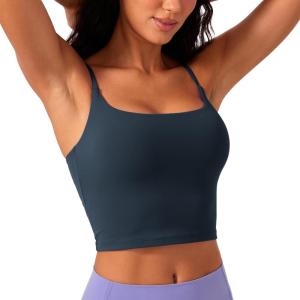 imageCRZ YOGA Butterlift Adjustable U Back Crop Tank Tops for Women  Padded Camisole Scoop Neck Workout Longline Sports BrasTrue Navy