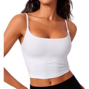 imageCRZ YOGA Butterlift Adjustable U Back Crop Tank Tops for Women  Padded Camisole Scoop Neck Workout Longline Sports BrasWhite