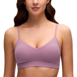 imageCRZ YOGA Butterluxe VNeck Sports Bras for Women  Adjustable Thin Straps Padded Yoga Top Basic Wireless CamisoleLight Lavender