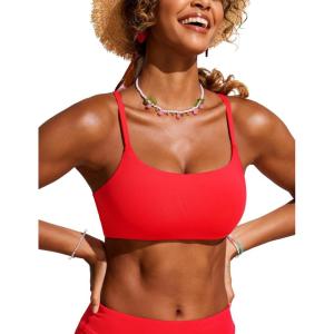 imageCRZ YOGA DDD Scoop Neck Bikini Tops for Women  Padded Adjustable Spaghetti Straps Bathing Swimsuit Sports BraDeep Red