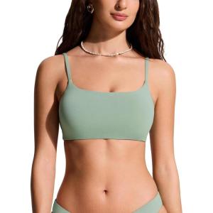 imageCRZ YOGA DDD Scoop Neck Bikini Tops for Women  Padded Adjustable Spaghetti Straps Bathing Swimsuit Sports BraGreen Palm Court