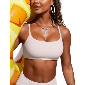 imageCRZ YOGA DDD Scoop Neck Bikini Tops for Women  Padded Adjustable Spaghetti Straps Bathing Swimsuit Sports BraMilky White Bone