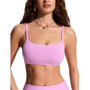 imageCRZ YOGA DDD Scoop Neck Bikini Tops for Women  Padded Adjustable Spaghetti Straps Bathing Swimsuit Sports BraVita Pink