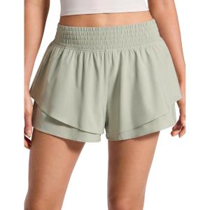 imageCRZ YOGA Drapey Double Ruffles Athletic Shorts for Women 25  High Waisted Flowy Tennis Workout Running Tiered SkortsFog Green