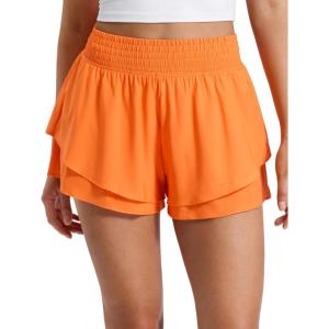 imageCRZ YOGA Drapey Double Ruffles Athletic Shorts for Women 25  High Waisted Flowy Tennis Workout Running Tiered SkortsSparkle Orange