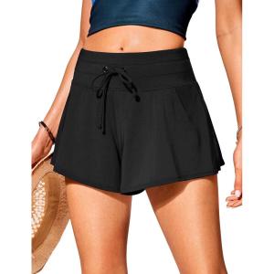 imageCRZ YOGA High Waisted Flowy Board Shorts for Womens  Swim Beach Skirt Skorts Bathing Swimsuit Bottoms with LinerBlack