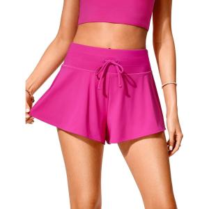 imageCRZ YOGA High Waisted Flowy Board Shorts for Womens  Swim Beach Skirt Skorts Bathing Swimsuit Bottoms with LinerHibiscus Purple