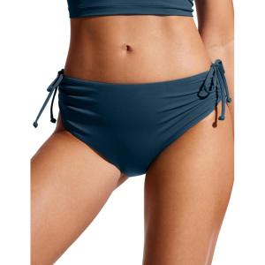 imageCRZ YOGA Mid Waisted Ruched Bikini Bottoms for Women  Full Coverage Bathing Swimsuit Adjustable Side Tie Swim BriefsInsignia Blue