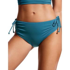 imageCRZ YOGA Mid Waisted Ruched Bikini Bottoms for Women  Full Coverage Bathing Swimsuit Adjustable Side Tie Swim BriefsSapphire Blue