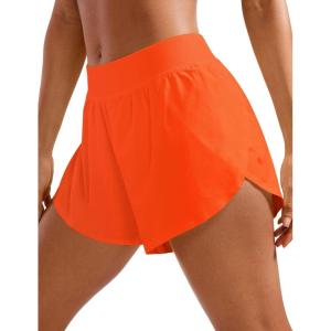 imageCRZ YOGA Mid Waisted Split Running Shorts for Women 4  Comfy Mesh Liner for Workout Athletic Gym Track Quick DryNeon Orange