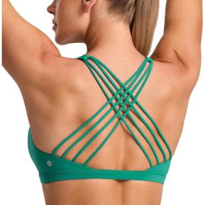 imageCRZ YOGA Naked Feeling Strappy Sports Bras for Women  Criss Cross Back Wireless Padded Cami Yoga Workout TopCascadia Green