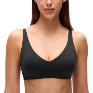 imageCRZ YOGA Softhold Double Lined Deep V Bralette  Womens Adjustable Straps Wireless Plunge TShirt Everyday Bra Comfy SmoothBlack