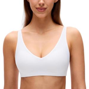 imageCRZ YOGA Softhold Double Lined Deep V Bralette  Womens Adjustable Straps Wireless Plunge TShirt Everyday Bra Comfy SmoothSnow White