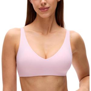 imageCRZ YOGA Softhold Double Lined Deep V Bralette  Womens Adjustable Straps Wireless Plunge TShirt Everyday Bra Comfy SmoothStrawberry Pink