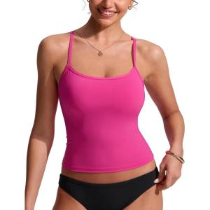 imageCRZ YOGA Spaghetti Straps Tankini Tops for Women  Padded Racerback Scoop Neck Bathing Suit Crop Swim TankRose Violet