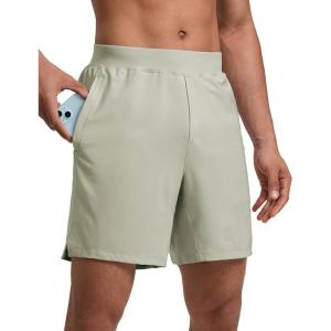 imageCRZ YOGA Mens Linerless Split Training Shorts 7  Lightweight Quick Dry Soft Workout Running Athletic Gym with PocketsFog Green