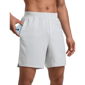 imageCRZ YOGA Mens Linerless Split Training Shorts 7  Lightweight Quick Dry Soft Workout Running Athletic Gym with PocketsPlatinum Grey