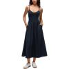 imageCRZ YOGA V Neck Maxi Tank Dress for Women  Adjustable Straps Sleeveless Flowy Casual Outfits with Two Side PocketsTrue Navy