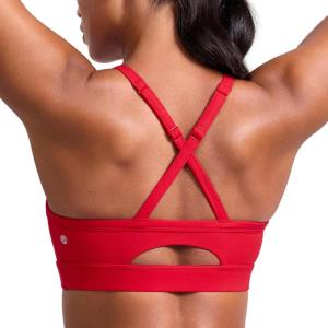 imageCRZ YOGA Butterlift CutOut Cross Back Sports Bras for Women  Medium Impact Adjustable Thin Straps Pilates Padded Gym TopsAurora Red