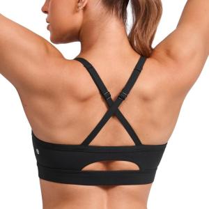 imageCRZ YOGA Butterlift CutOut Cross Back Sports Bras for Women  Medium Impact Adjustable Thin Straps Pilates Padded Gym TopsBlack