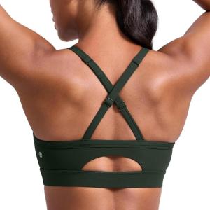 imageCRZ YOGA Butterlift CutOut Cross Back Sports Bras for Women  Medium Impact Adjustable Thin Straps Pilates Padded Gym TopsLegend Green