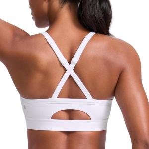 imageCRZ YOGA Butterlift CutOut Cross Back Sports Bras for Women  Medium Impact Adjustable Thin Straps Pilates Padded Gym TopsWhite