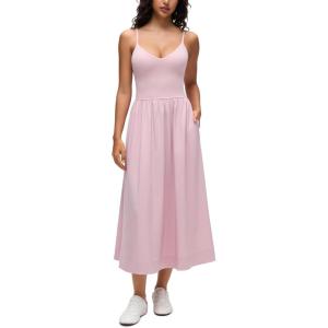 imageCRZ YOGA V Neck Maxi Tank Dress for Women  Adjustable Straps Sleeveless Flowy Casual Outfits with Two Side PocketsPink Haze