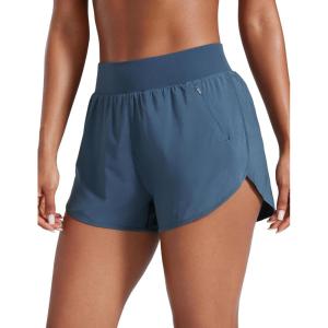 imageCRZ YOGA Dolphin Flat Waist Athletic Shorts for Women 3  High Rise Quick Dry for Running Workout Gym Track with Zip PocketsStelindigo