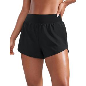 imageCRZ YOGA Mid Flat Waisted Running Shorts for Women 3  Mesh Liner Quick Dry for Workout Sport Athletic with Zipper PocketBlack