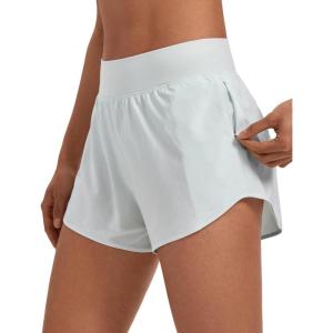 imageCRZ YOGA Mid Flat Waisted Running Shorts for Women 3  Mesh Liner Quick Dry for Workout Sport Athletic with Zipper PocketOcean Air
