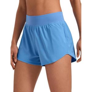 imageCRZ YOGA Mid Flat Waisted Running Shorts for Women 3  Mesh Liner Quick Dry for Workout Sport Athletic with Zipper PocketParty Blue