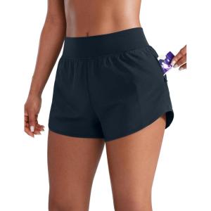 imageCRZ YOGA Mid Flat Waisted Running Shorts for Women 3  Mesh Liner Quick Dry for Workout Sport Athletic with Zipper PocketTrue Navy