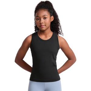 image:imageCRZ YOGA Girls Seamless Athletic Tank Tops Waist Length  Active Dance Casual Racerback Crew Neck Sleeveless Kids TeenBlack