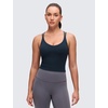 image:imageCRZ YOGA Butterluxe Cross Back Crop Tank Tops for Women  V Neck Padded Spaghetti Straps Yoga Strappy Longline Sports BrasTrue Navy