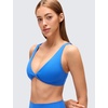 image:imageCRZ YOGA Butterluxe Front Twist Deep V Neck Sports Bras for Women  Wide Straps Padded U Back Yoga Crop TopSparkle Blue