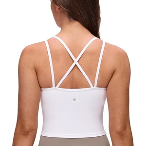 image:imageCRZ YOGA Butterluxe Cross Back Crop Tank Tops for Women  V Neck Padded Spaghetti Straps Yoga Strappy Longline Sports BrasWhite