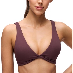 image:imageCRZ YOGA Butterluxe Front Twist Deep V Neck Sports Bras for Women  Wide Straps Padded U Back Yoga Crop TopRipe Plum