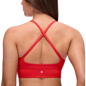 image:imageCRZ YOGA Butterluxe Thin Straps Cross Back Longline Sports Bras for Women  Padded V Neck Yoga Crop TopDeep Red