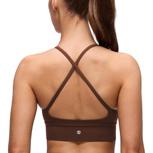 image:imageCRZ YOGA Butterluxe Thin Straps Cross Back Longline Sports Bras for Women  Padded V Neck Yoga Crop TopLava Brown
