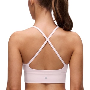 image:imageCRZ YOGA Butterluxe Thin Straps Cross Back Longline Sports Bras for Women  Padded V Neck Yoga Crop TopStrawberry Pink
