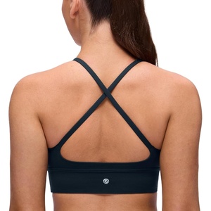 image:imageCRZ YOGA Butterluxe Thin Straps Cross Back Longline Sports Bras for Women  Padded V Neck Yoga Crop TopTrue Navy