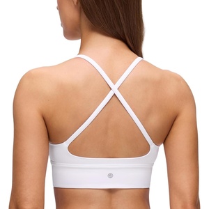 image:imageCRZ YOGA Butterluxe Thin Straps Cross Back Longline Sports Bras for Women  Padded V Neck Yoga Crop TopWhite