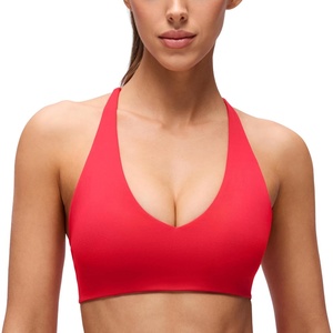 image:imageCRZ YOGA Butterluxe V Neck Twist Cross Back Sports Bras for Women  Adjustable Spaghetti Straps Padded Crop Yoga TopAurora Red
