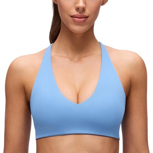 image:imageCRZ YOGA Butterluxe V Neck Twist Cross Back Sports Bras for Women  Adjustable Spaghetti Straps Padded Crop Yoga TopParty Blue