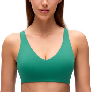 image:imageCRZ YOGA Butterluxe V Neck U Back Sports Bras for Women  Low Cut Padded Wireless Basic Yoga TopCascadia Green