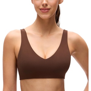 image:imageCRZ YOGA Butterluxe V Neck U Back Sports Bras for Women  Low Cut Padded Wireless Basic Yoga TopLava Brown
