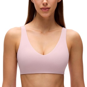 image:imageCRZ YOGA Butterluxe V Neck U Back Sports Bras for Women  Low Cut Padded Wireless Basic Yoga TopPink Haze