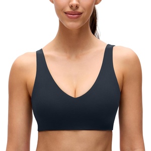 image:imageCRZ YOGA Butterluxe V Neck U Back Sports Bras for Women  Low Cut Padded Wireless Basic Yoga TopTrue Navy