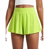 image:imageCRZ YOGA Girls 2 in 1 Athletic Flowy Shorts  Dance Tennis Soccer Casual Butterfly Skirts Liner Pockets Kids TeenChartreuse