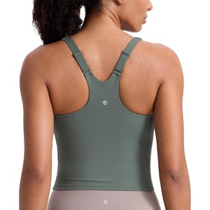 image:imageCRZ YOGA Butterlift Adjustable VBack Crop Tank Tops for Women  Racerback V Neck Padded Longline Sports Bras Pilates WorkoutGrey Sage